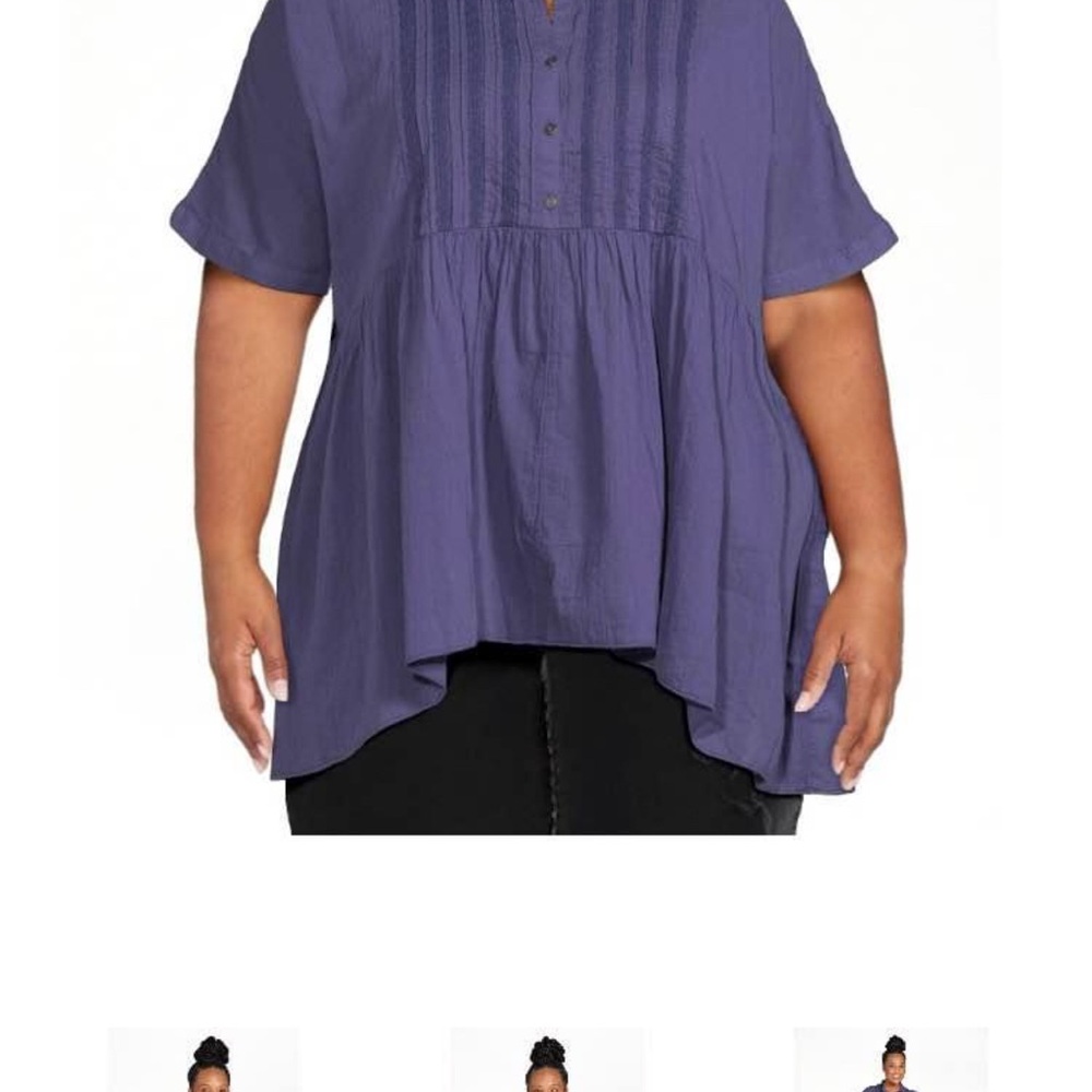 Terra & Sky women top with front 3 buttons Asymmetrical Short Sleeve 100%cotton